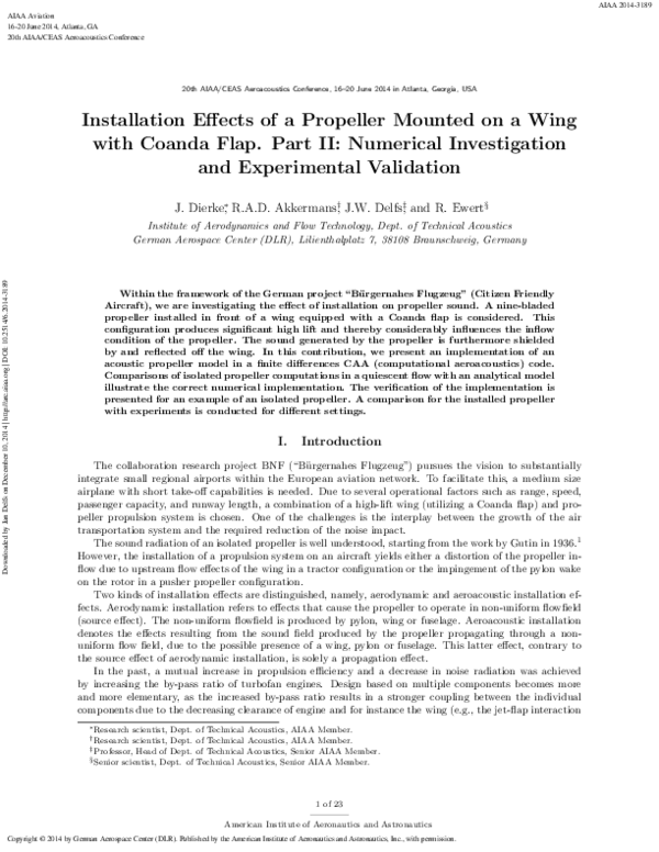 (PDF) Installation Effects of a Propeller Mounted on a Wing with Coanda ...