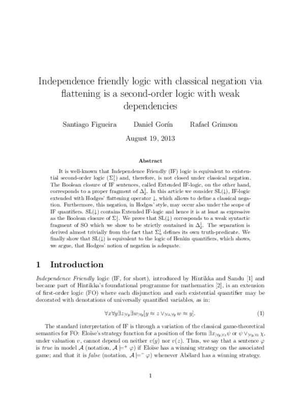 (PDF) Independence friendly logic with classical negation via ...