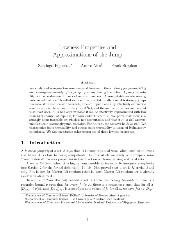 (PDF) Lowness properties and approximations of the jump