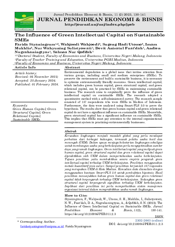 (PDF) The Influence of Green Intellectual Capital on Sustainable SMEs