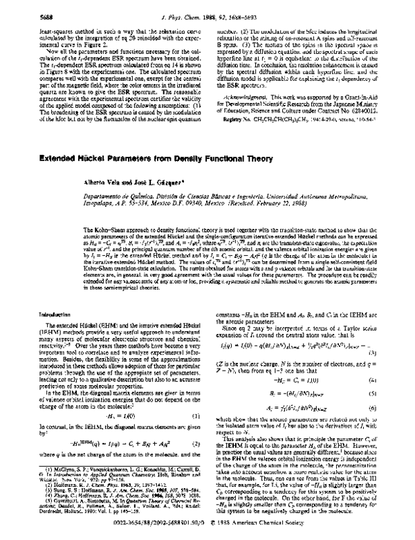 (PDF) Extended Hueckel parameters from density functional theory