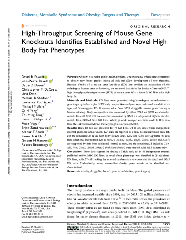 (PDF) High-Throughput Screening of Mouse Gene Knockouts Identifies ...