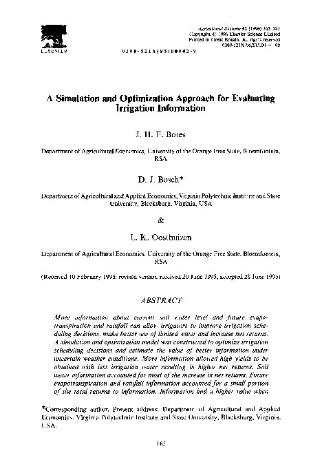(PDF) A simulation and optimization approach for evaluating irrigation ...