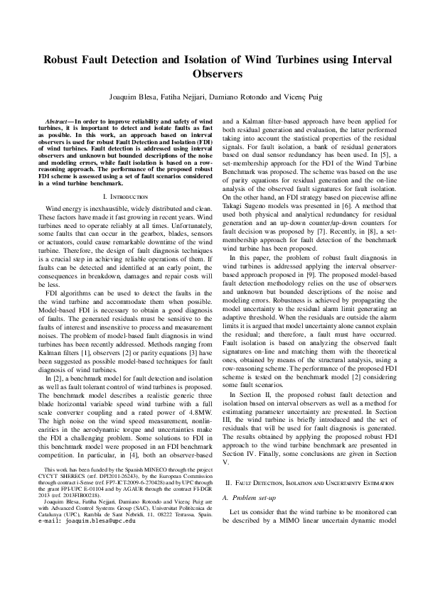 (PDF) Robust fault detection and isolation of wind turbines using ...