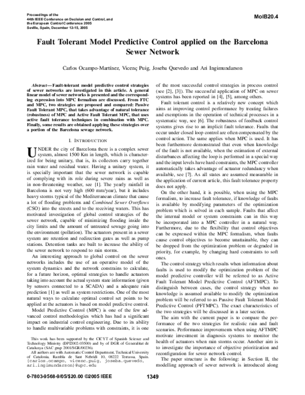 (PDF) Fault tolerant model predictive control applied on the Barcelona ...