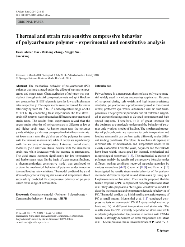 (PDF) Thermal and strain rate sensitive compressive behavior of ...