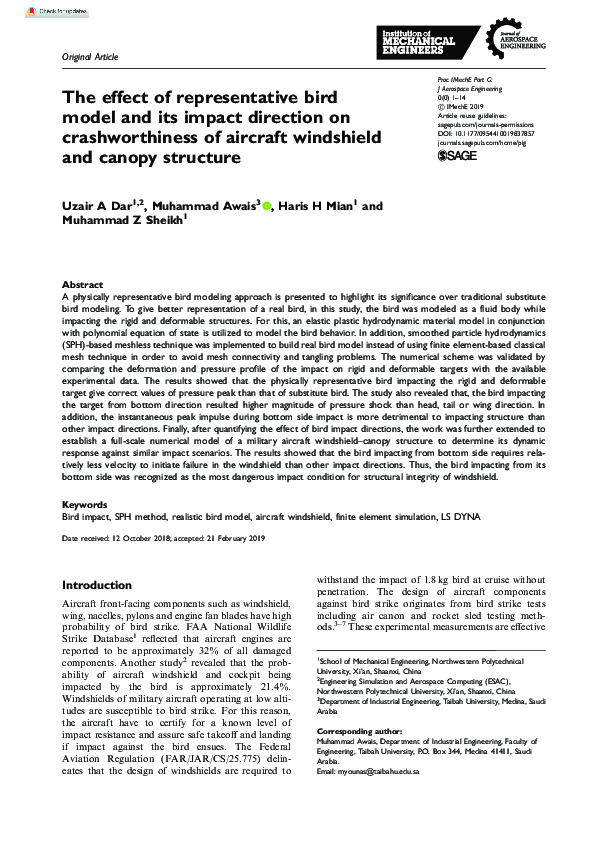 (PDF) The effect of representative bird model and its impact direction ...