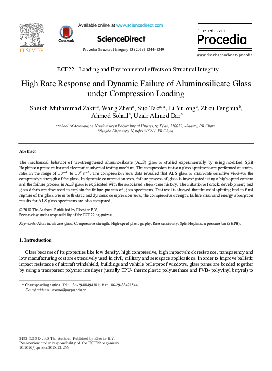 (PDF) High Rate Response and Dynamic Failure of Aluminosilicate Glass ...