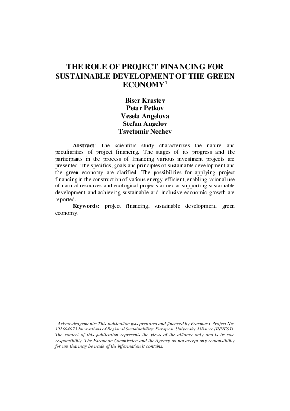 (PDF) THE ROLE OF PROJECT FINANCING FOR SUSTAINABLE DEVELOPMENT OF THE ...