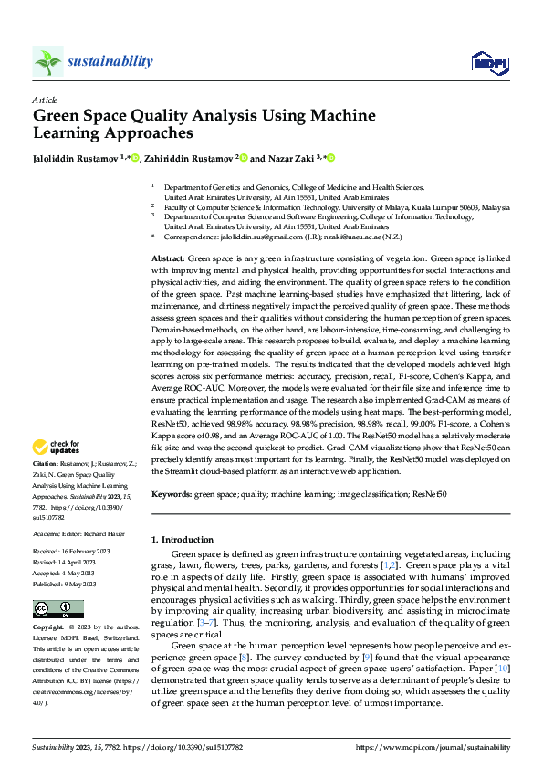 (PDF) Green Space Quality Analysis Using Machine Learning Approaches