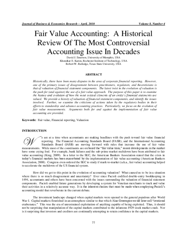 (PDF) Fair Value Accounting: A Historical Review Of The Most ...