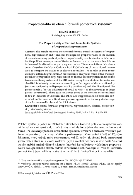 (PDF) The Proportionality of Electoral Formulas for Systems of ...