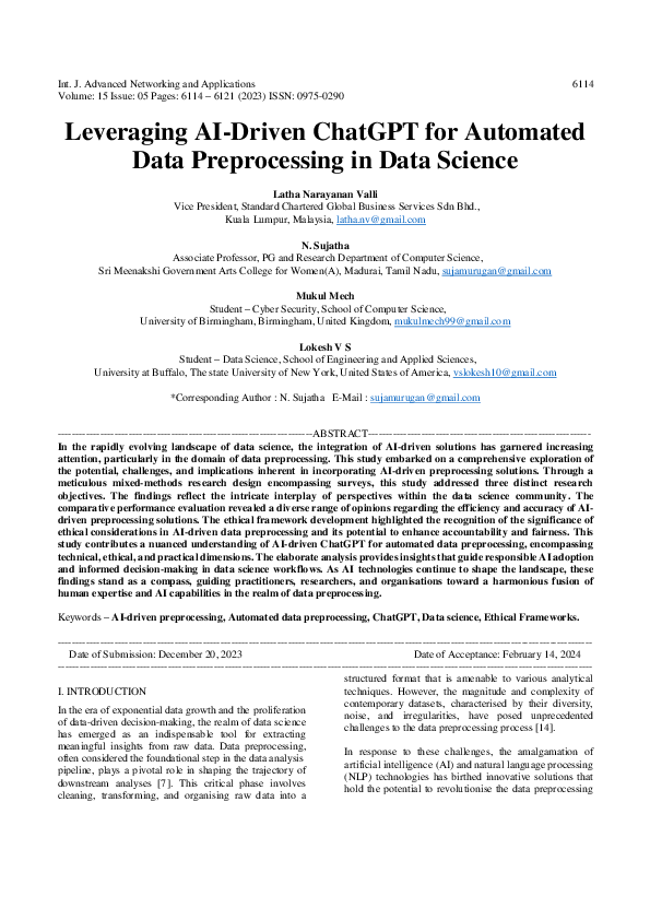 (PDF) Leveraging AI-Driven ChatGPT for Automated Data Preprocessing in ...