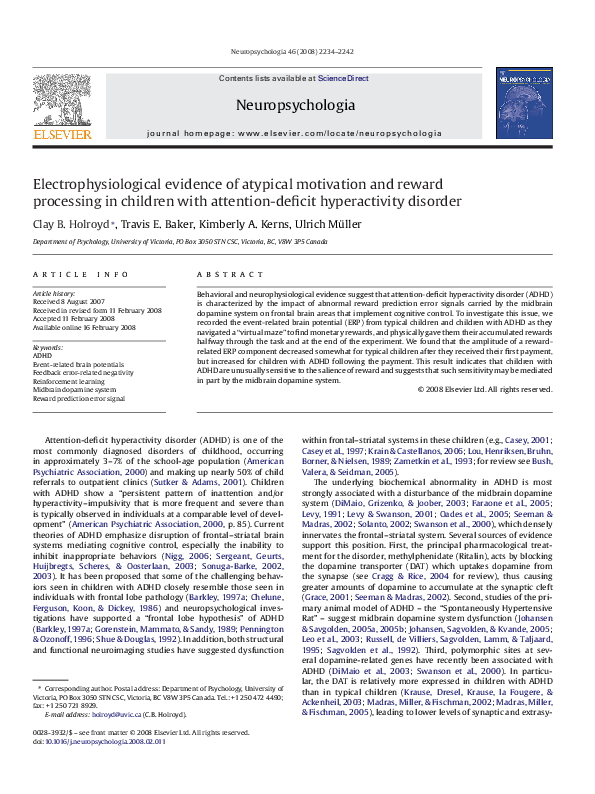 (PDF) Electrophysiological evidence of atypical motivation and reward ...