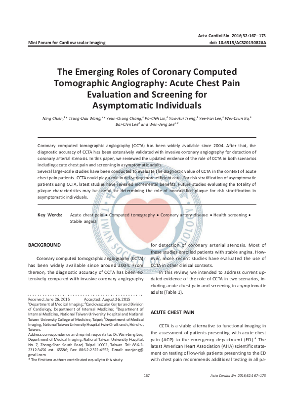 (PDF) The Emerging Roles of Coronary Computed Tomographic Angiography ...
