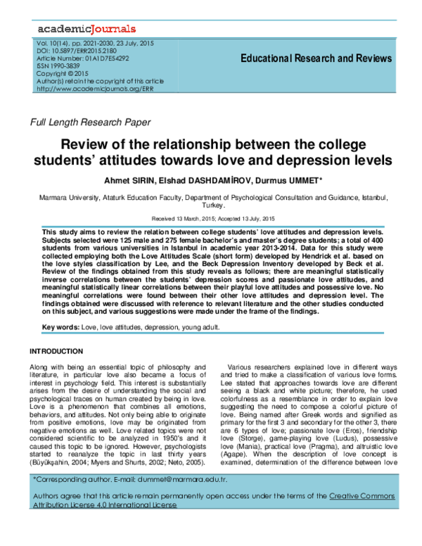 (PDF) Review of the relationship between the college students attitudes ...