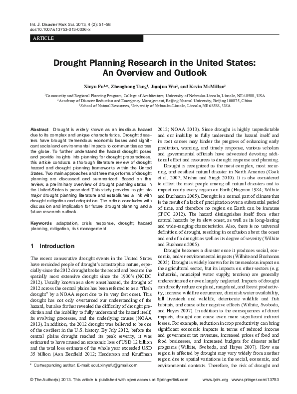 (PDF) Drought planning research in the United States: An overview and ...