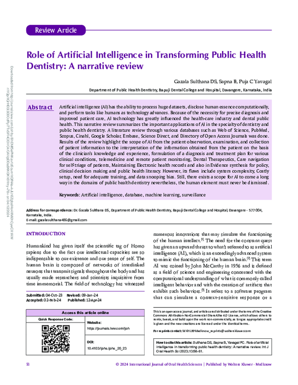 (PDF) Role of Artificial Intelligence in Transforming Public Health ...