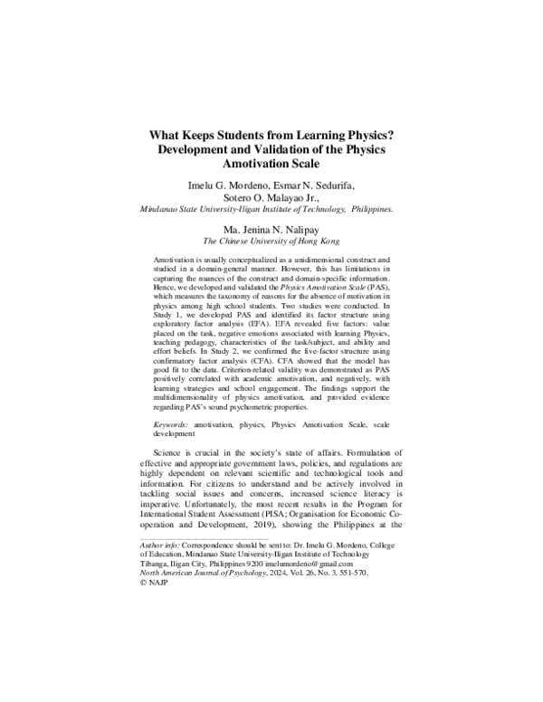 (PDF) What Keeps Students from Learning Physics? Development and ...
