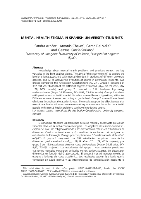 (PDF) Mental health stigma in Spanish university students