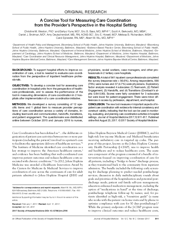 (PDF) A Concise Tool for Measuring Care Coordination from the Provider ...