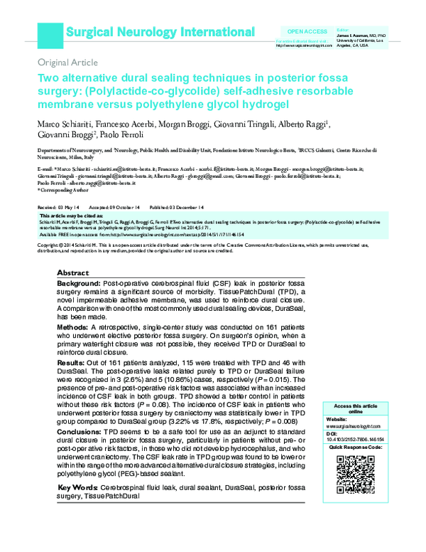 (PDF) Two alternative dural sealing techniques in posterior fossa ...