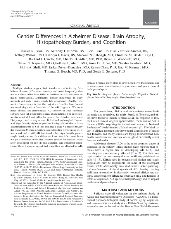 (PDF) Gender Differences in Alzheimer Disease: Brain Atrophy ...