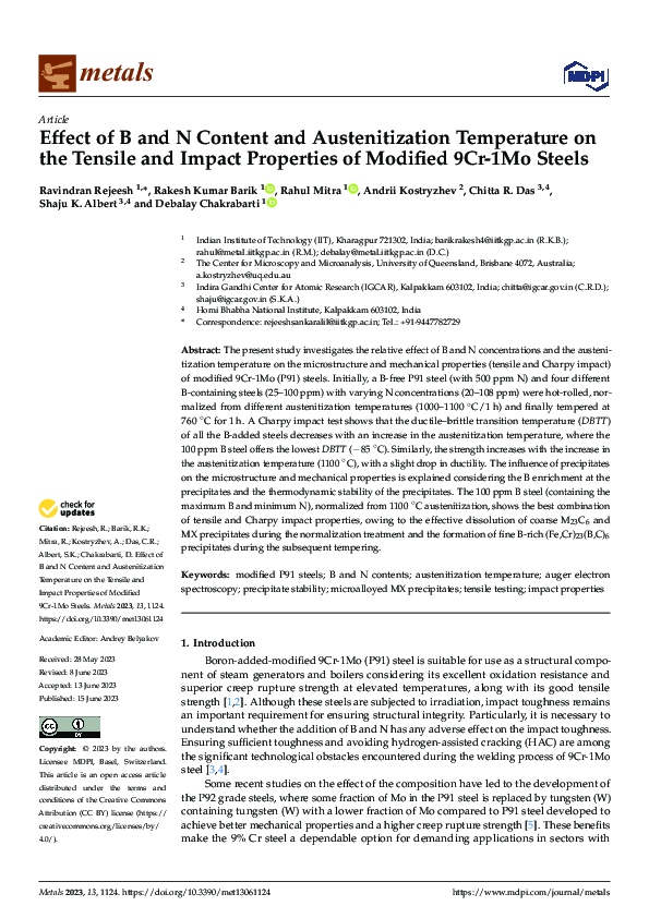(PDF) Effect of B and N Content and Austenitization Temperature on the ...