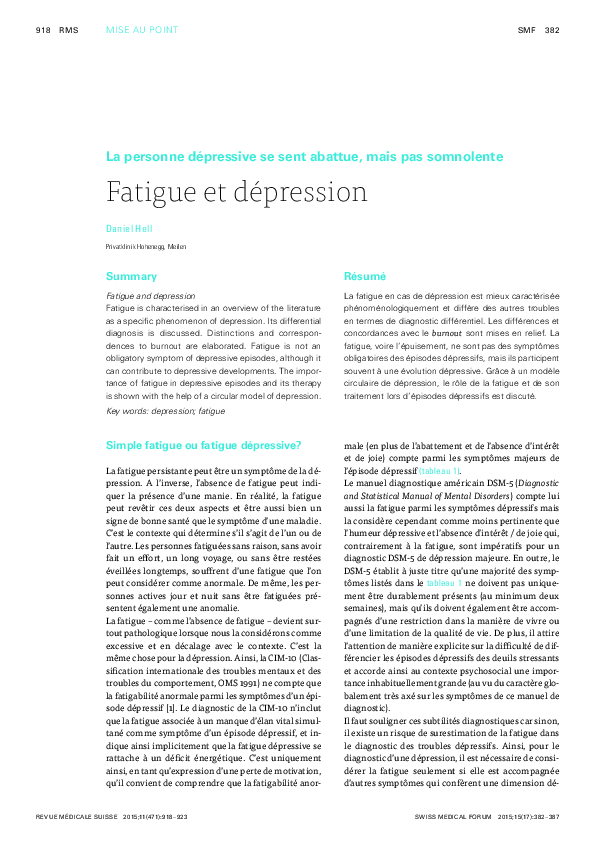 (PDF) Fatigue et depression