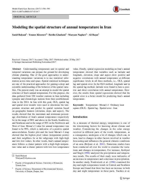 (PDF) Modeling the spatial structure of annual temperature in Iran