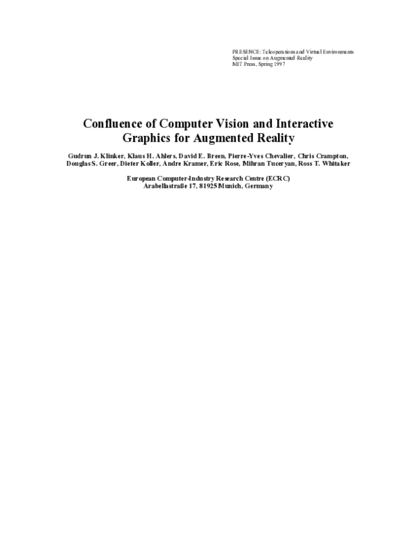 (PDF) Confluence of Computer Vision and Interactive Graphies for ...
