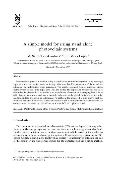 (PDF) A simple model for sizing stand alone photovoltaic systems
