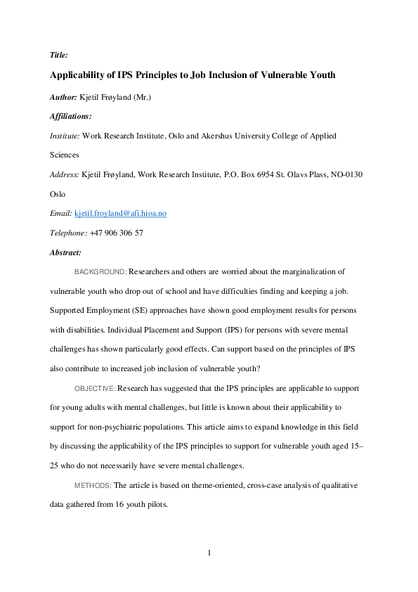 (PDF) Applicability of IPS principles to job inclusion of vulnerable youth