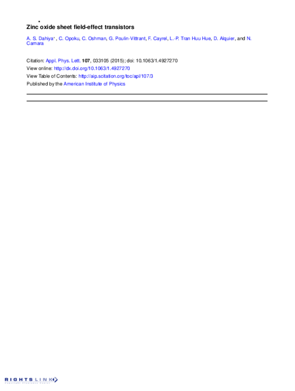 (PDF) Zinc oxide sheet field-effect transistors