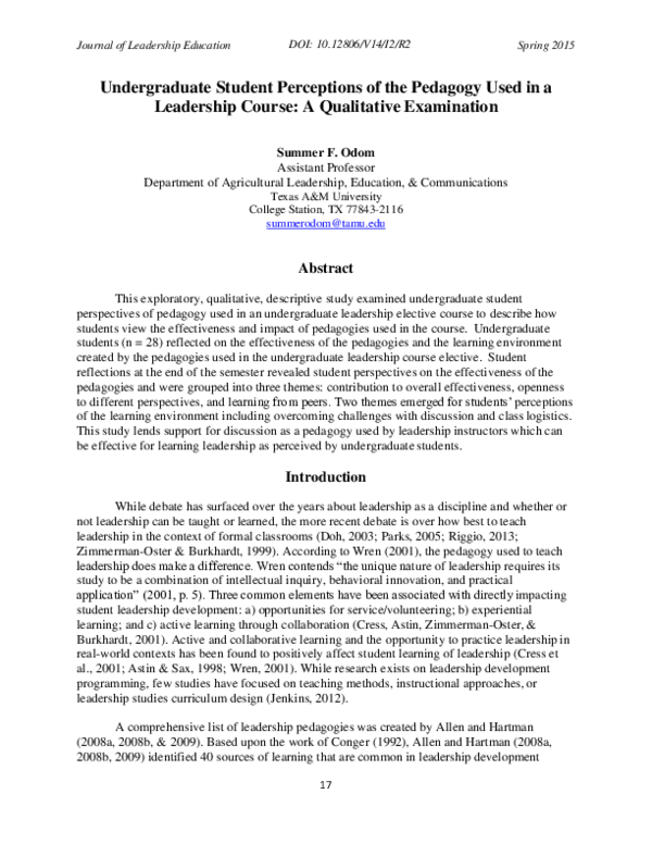 (PDF) Undergraduate Student Perceptions of the Pedagogy Used in a ...