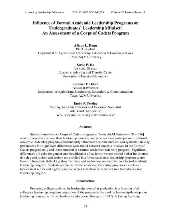 (PDF) Influence of Formal Academic Leadership Programs on ...