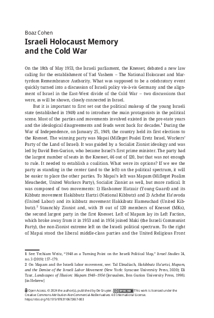 (PDF) Israeli Holocaust Memory and the Cold War