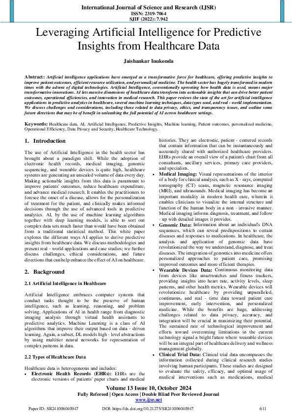 (PDF) Leveraging Artificial Intelligence for Predictive Insights from ...