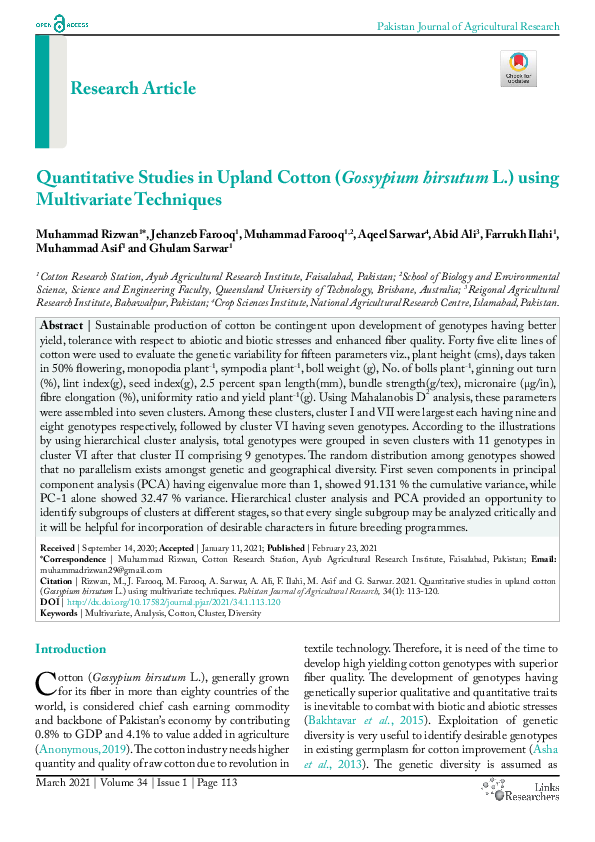  pdf quantitative studies in upland cotton gossypium hirsutum l