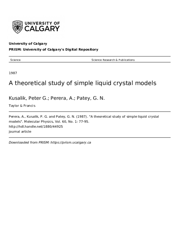 (PDF) A theoretical study of simple liquid crystal models