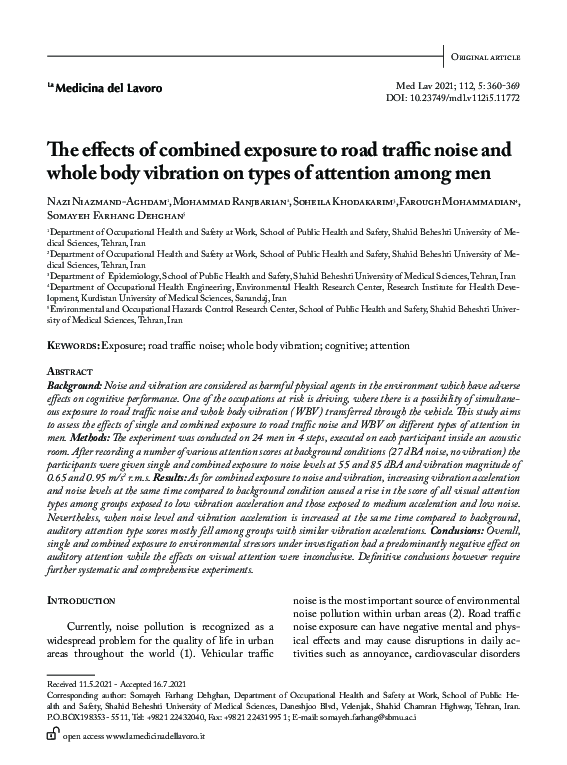 (PDF) The effects of combined exposure to road traffic noise and whole ...