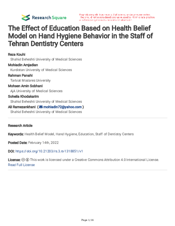 (PDF) The Effect of Education Based on Health Belief Model on Hand ...