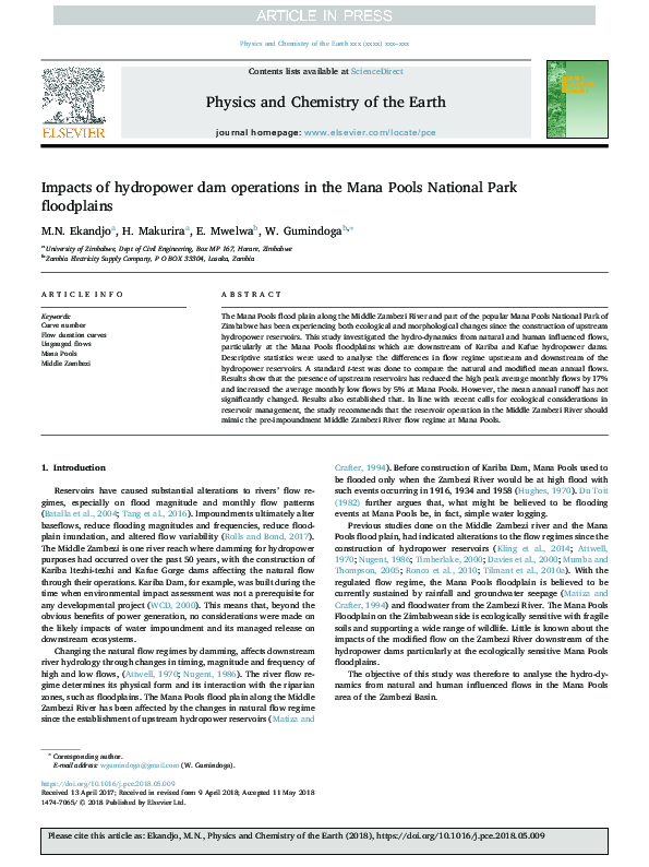 (PDF) Impacts of hydropower dam operations in the Mana Pools National ...