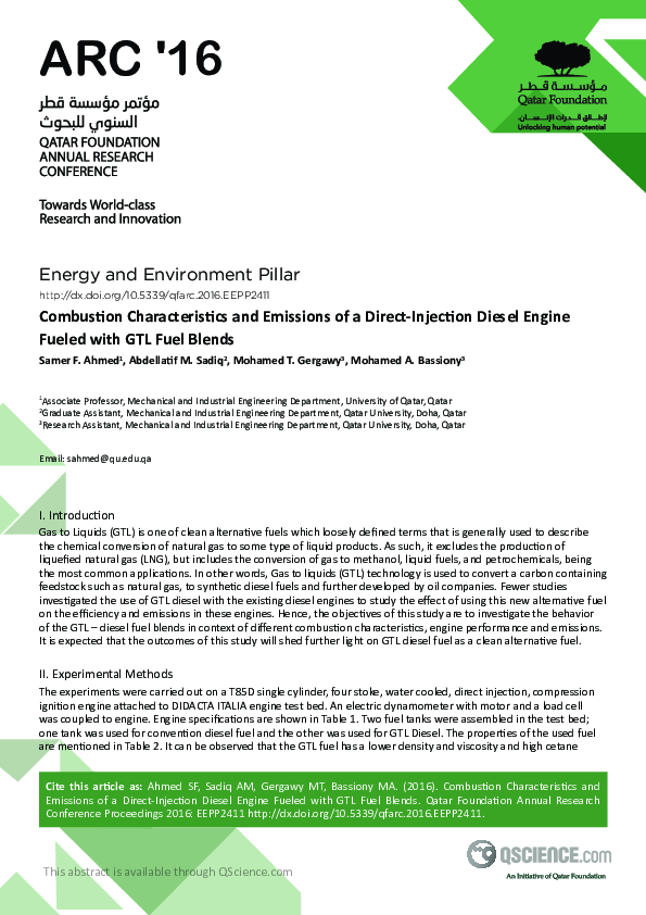 (PDF) Combustion Characteristics and Emissions of a Direct Injection ...
