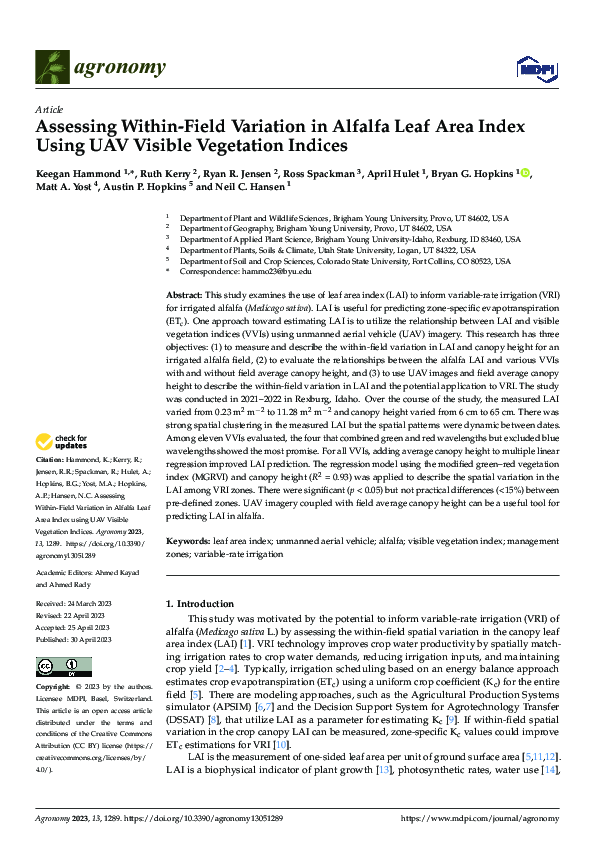 (PDF) Assessing Within-Field Variation in Alfalfa Leaf Area Index Using ...