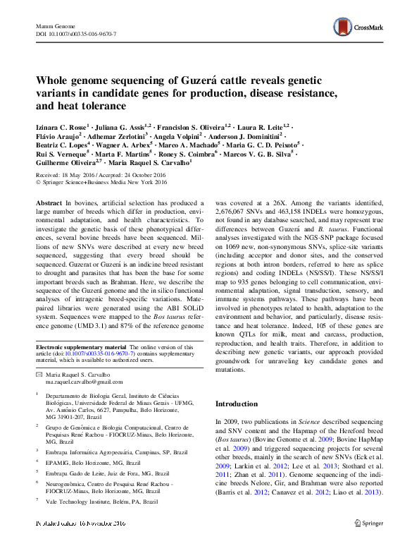 (PDF) Whole genome sequencing of Guzerá cattle reveals genetic variants ...