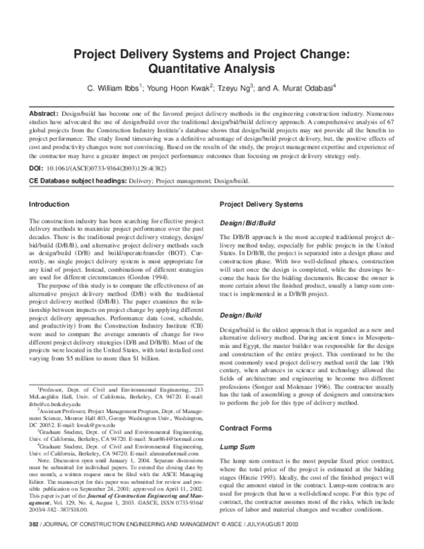 (PDF) Project Delivery Systems and Project Change: Quantitative Analysis