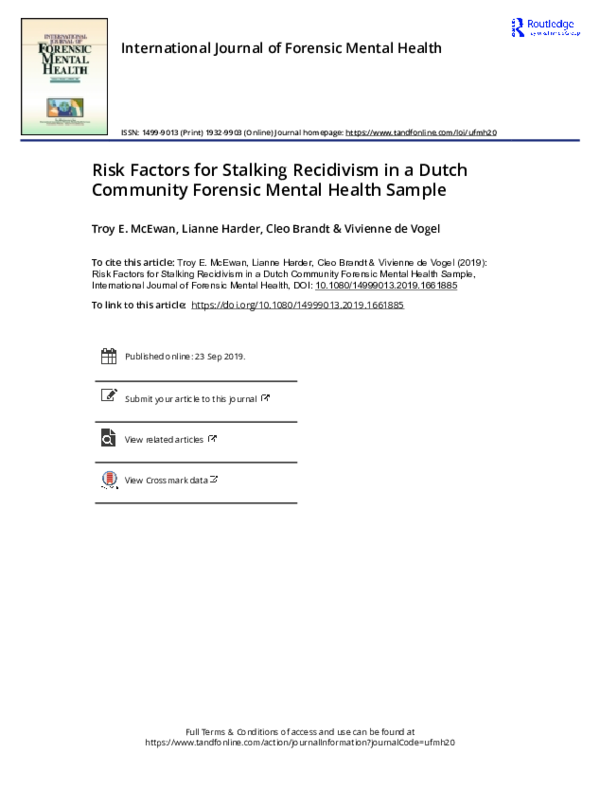 (PDF) Risk Factors for Stalking Recidivism in a Dutch Community ...