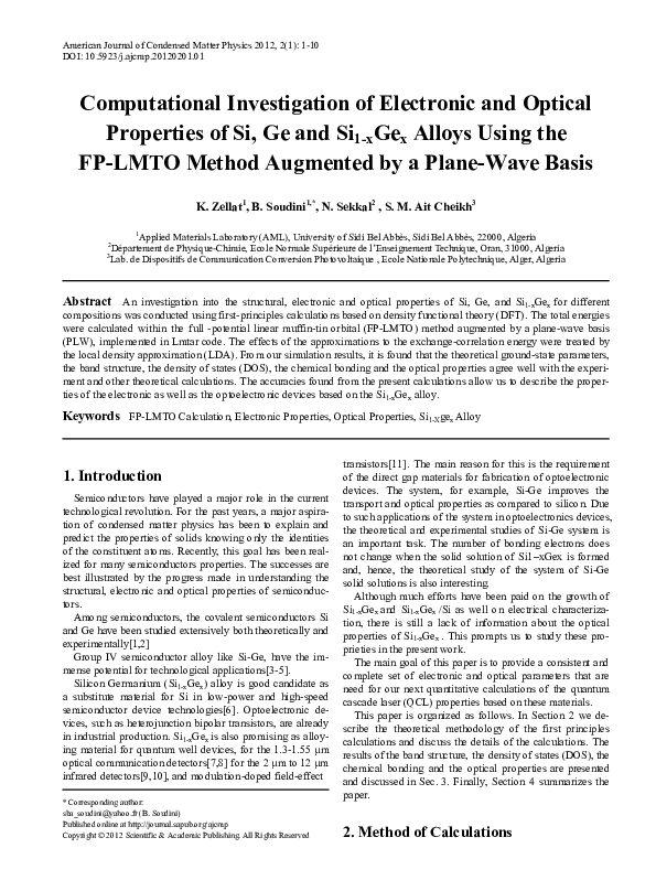 (PDF) Computational Investigation of Electronic and Optical Properties ...