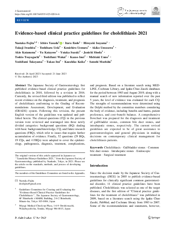 (PDF) Evidence-based clinical practice guidelines for cholelithiasis 2021